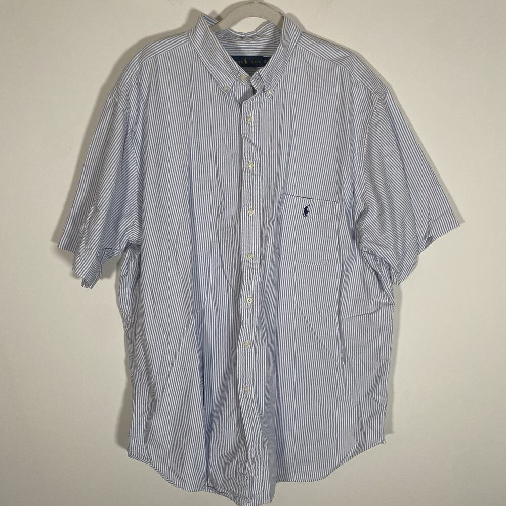 Ralph Lauren Men’s Classic Blue Pinstripe Button‎ Down Shirt 2XLT Short Sleeve